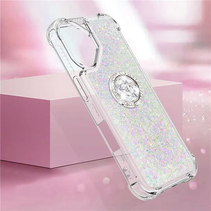 YB Quicksand Series-7 For iPhone 16 Kickstand Case Shiny Sequins TPU Cover