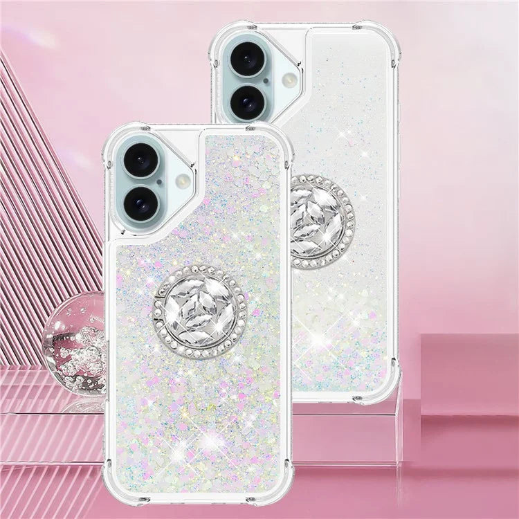 YB Quicksand Series-7 For iPhone 16 Kickstand Case Shiny Sequins TPU Cover