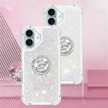 YB Quicksand Series-7 For iPhone 16 Kickstand Case Shiny Sequins TPU Cover
