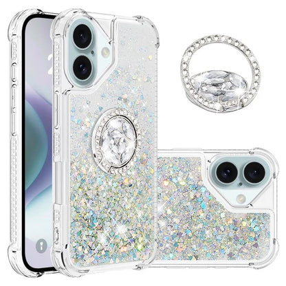 YB Quicksand Series-7 For iPhone 16 Kickstand Case Shiny Sequins TPU Cover