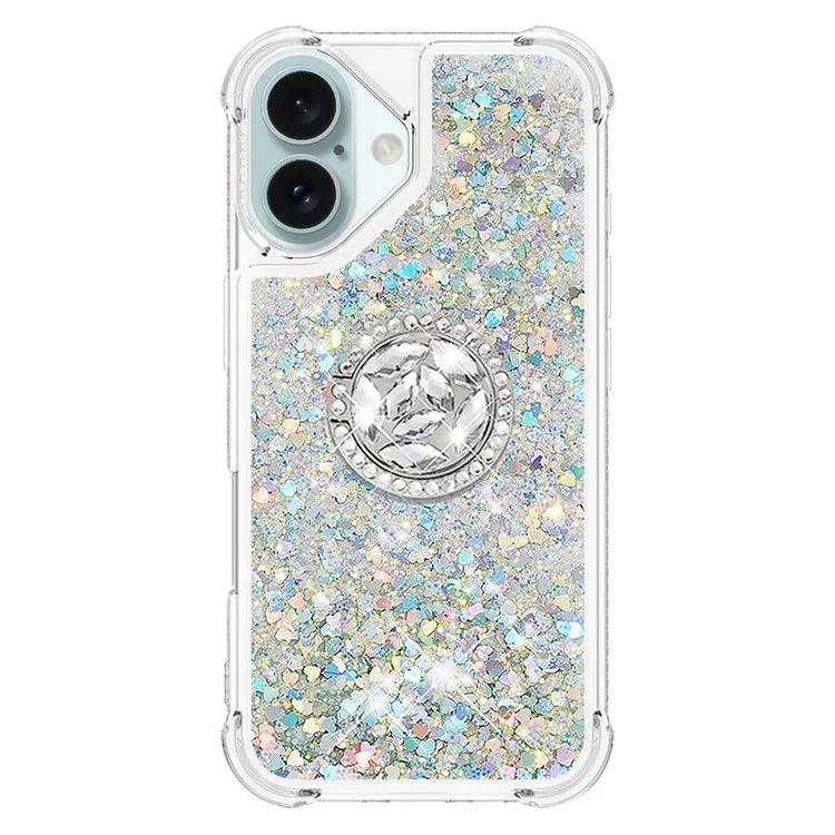 YB Quicksand Series-7 For iPhone 16 Kickstand Case Shiny Sequins TPU Cover