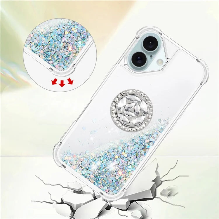 YB Quicksand Series-7 For iPhone 16 Kickstand Case Shiny Sequins TPU Cover