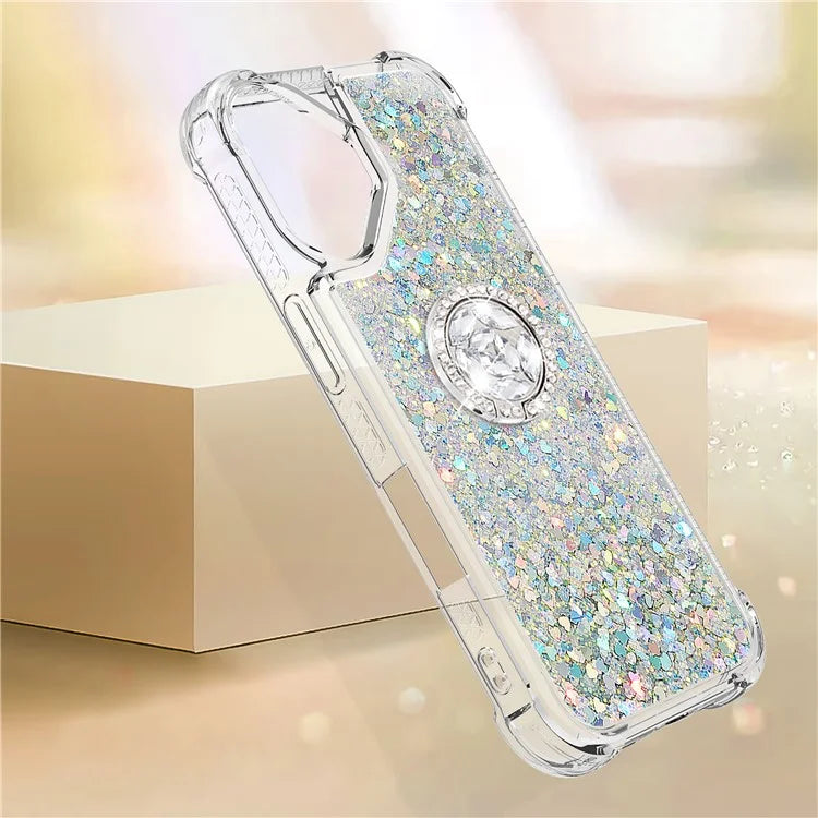 YB Quicksand Series-7 For iPhone 16 Kickstand Case Shiny Sequins TPU Cover
