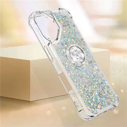 YB Quicksand Series-7 For iPhone 16 Kickstand Case Shiny Sequins TPU Cover