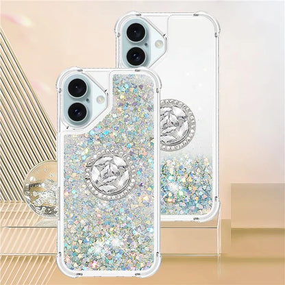 YB Quicksand Series-7 For iPhone 16 Kickstand Case Shiny Sequins TPU Cover