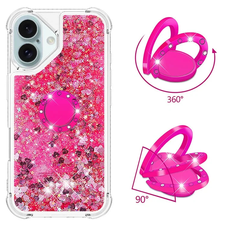 YB Quicksand Series-7 For iPhone 16 Kickstand Case Shiny Sequins TPU Cover