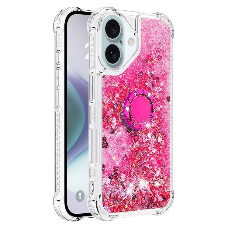 YB Quicksand Series-7 For iPhone 16 Kickstand Case Shiny Sequins TPU Cover