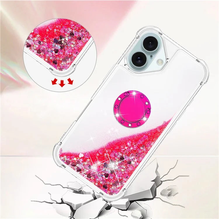 YB Quicksand Series-7 For iPhone 16 Kickstand Case Shiny Sequins TPU Cover