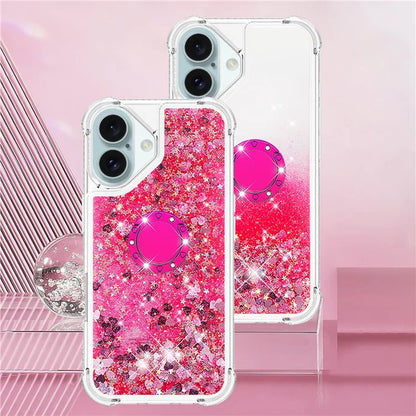 YB Quicksand Series-7 For iPhone 16 Kickstand Case Shiny Sequins TPU Cover