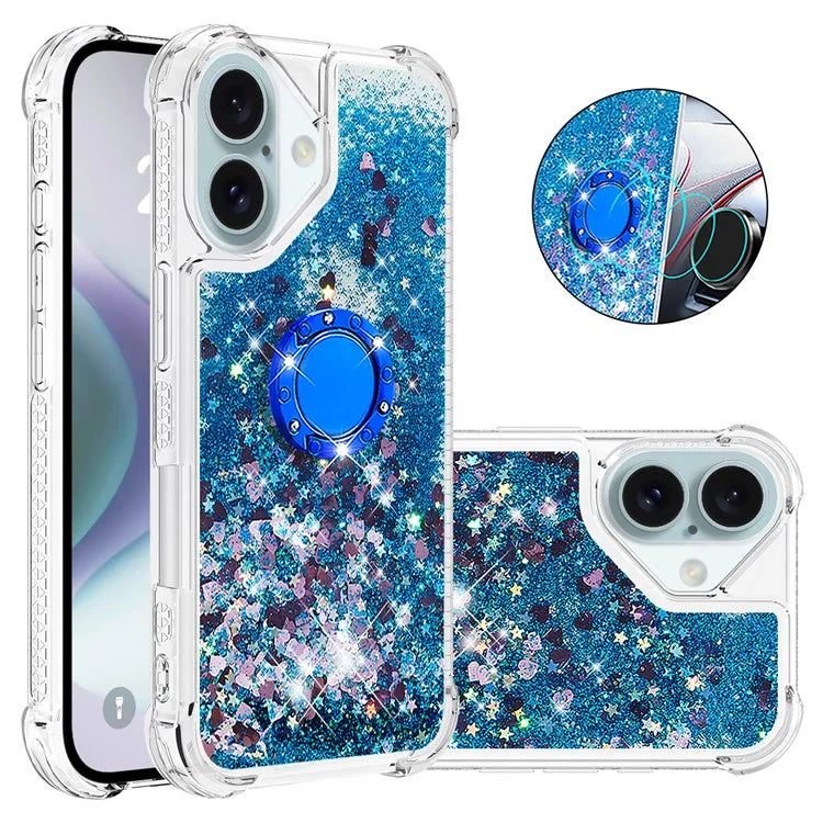 YB Quicksand Series-7 For iPhone 16 Kickstand Case Shiny Sequins TPU Cover