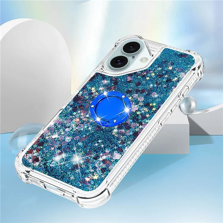YB Quicksand Series-7 For iPhone 16 Kickstand Case Shiny Sequins TPU Cover