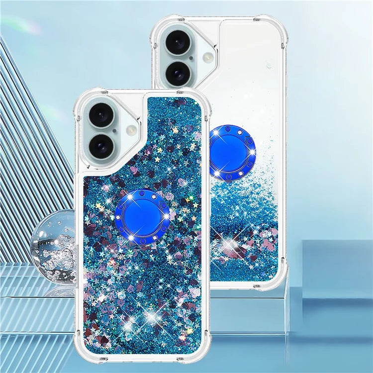 YB Quicksand Series-7 For iPhone 16 Kickstand Case Shiny Sequins TPU Cover