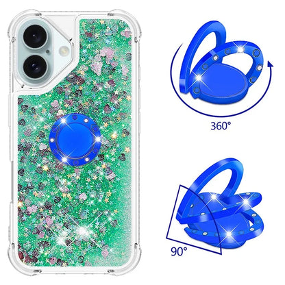 YB Quicksand Series-7 For iPhone 16 Kickstand Case Shiny Sequins TPU Cover