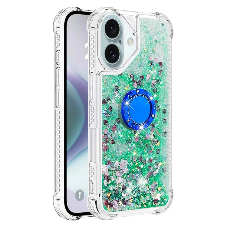 YB Quicksand Series-7 For iPhone 16 Kickstand Case Shiny Sequins TPU Cover