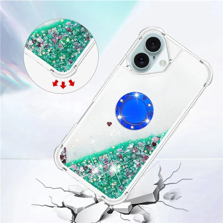 YB Quicksand Series-7 For iPhone 16 Kickstand Case Shiny Sequins TPU Cover