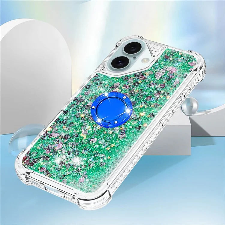 YB Quicksand Series-7 For iPhone 16 Kickstand Case Shiny Sequins TPU Cover