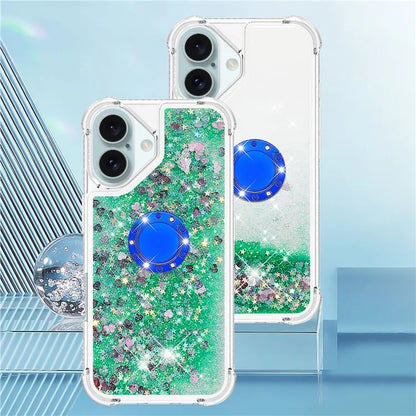 YB Quicksand Series-7 For iPhone 16 Kickstand Case Shiny Sequins TPU Cover