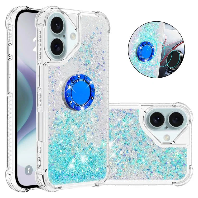 YB Quicksand Series-7 For iPhone 16 Kickstand Case Shiny Sequins TPU Cover