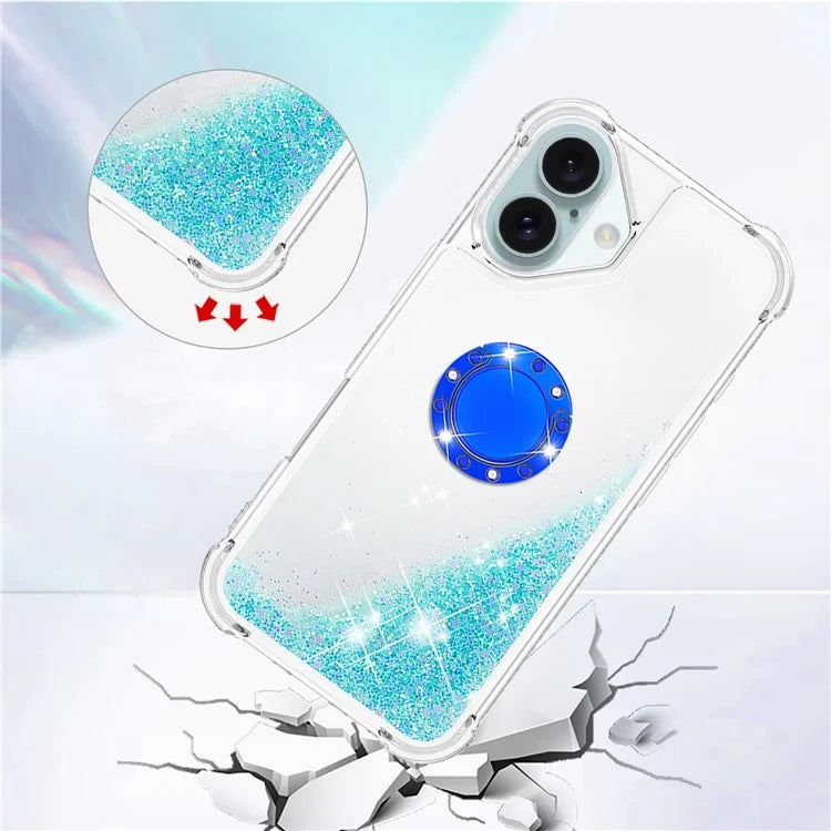YB Quicksand Series-7 For iPhone 16 Kickstand Case Shiny Sequins TPU Cover