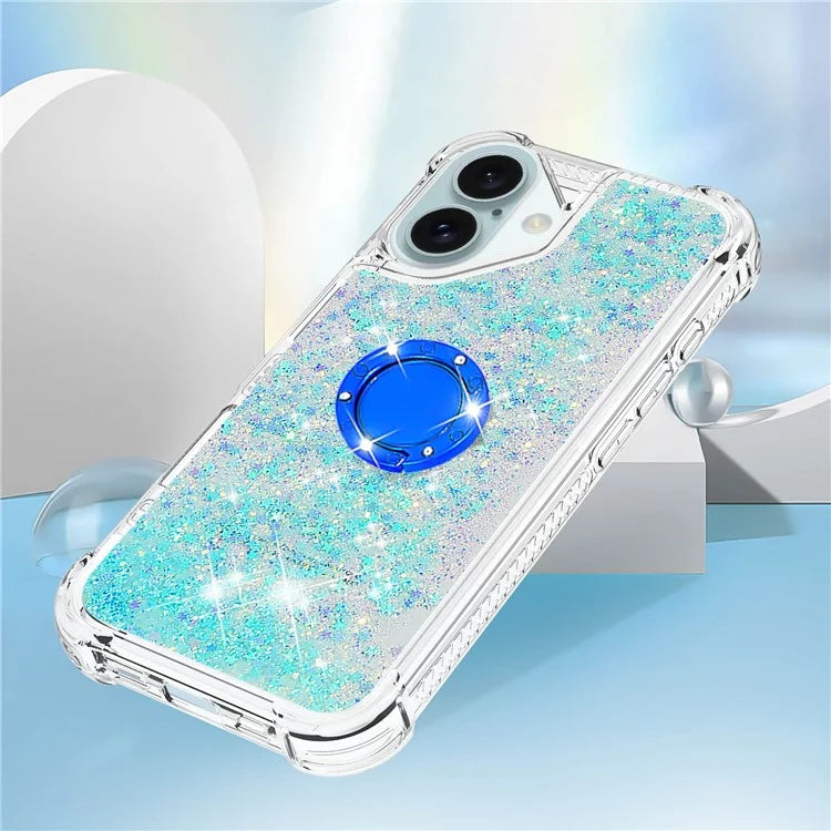 YB Quicksand Series-7 For iPhone 16 Kickstand Case Shiny Sequins TPU Cover