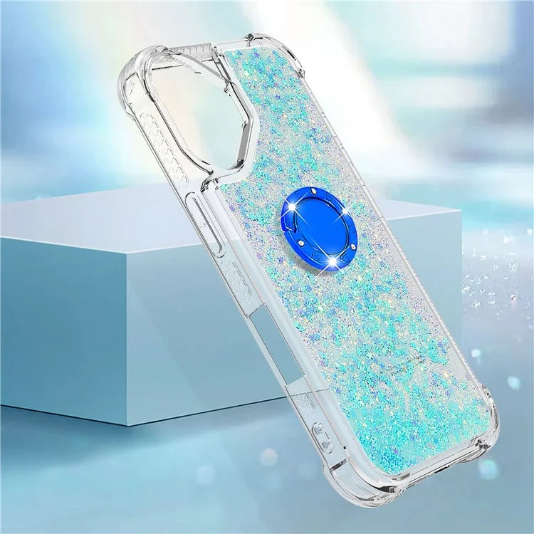 YB Quicksand Series-7 For iPhone 16 Kickstand Case Shiny Sequins TPU Cover