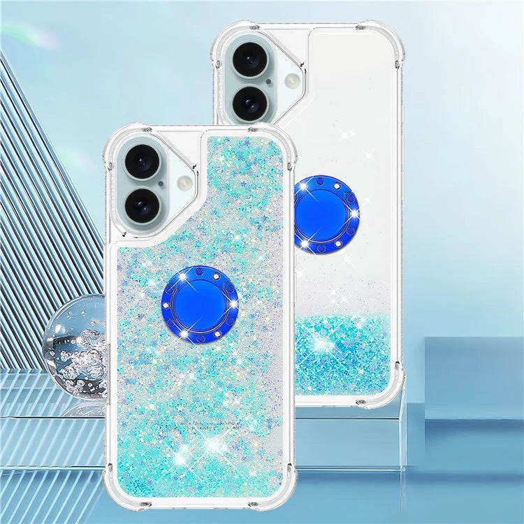 YB Quicksand Series-7 For iPhone 16 Kickstand Case Shiny Sequins TPU Cover
