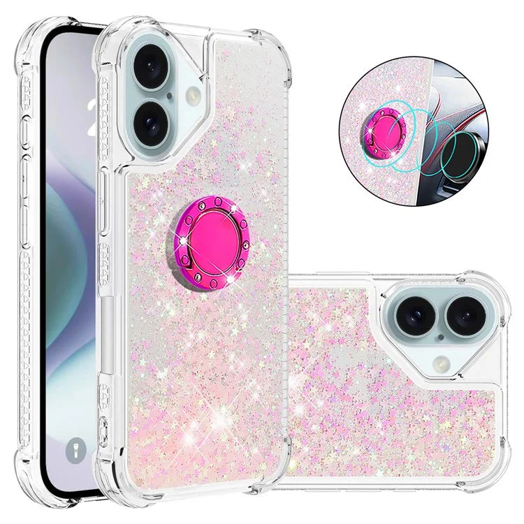 YB Quicksand Series-7 For iPhone 16 Kickstand Case Shiny Sequins TPU Cover