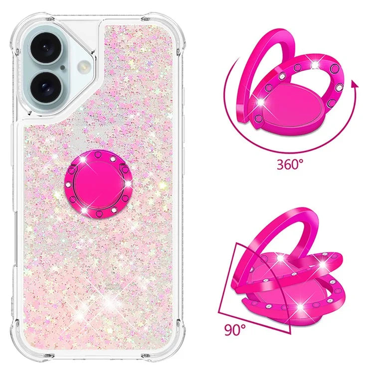 YB Quicksand Series-7 For iPhone 16 Kickstand Case Shiny Sequins TPU Cover