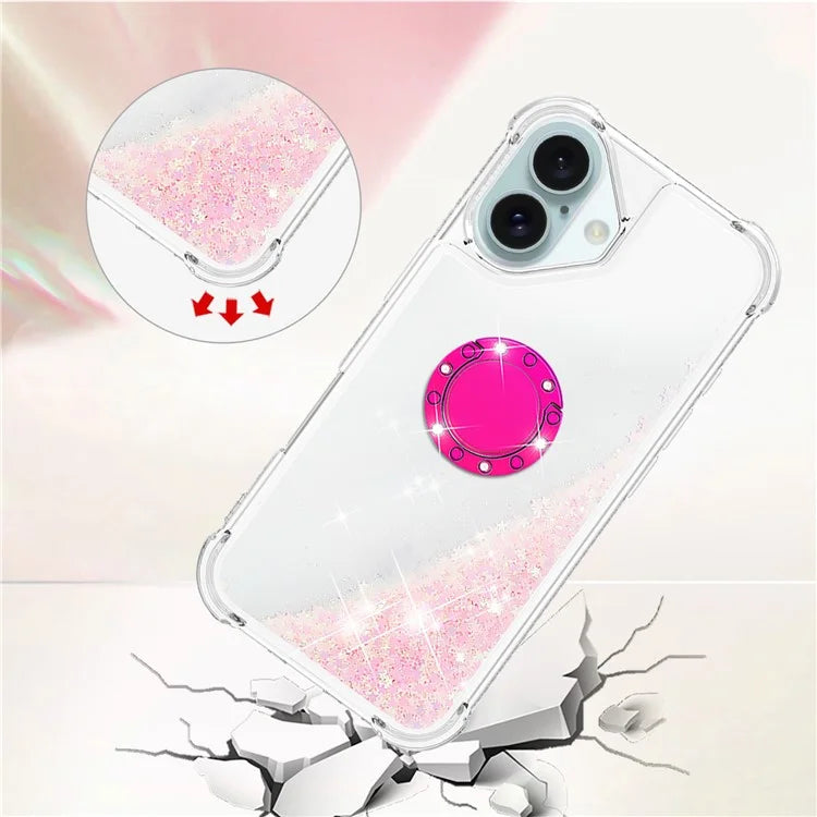 YB Quicksand Series-7 For iPhone 16 Kickstand Case Shiny Sequins TPU Cover