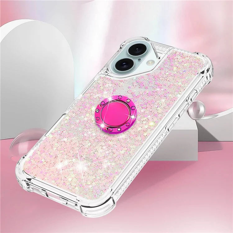 YB Quicksand Series-7 For iPhone 16 Kickstand Case Shiny Sequins TPU Cover
