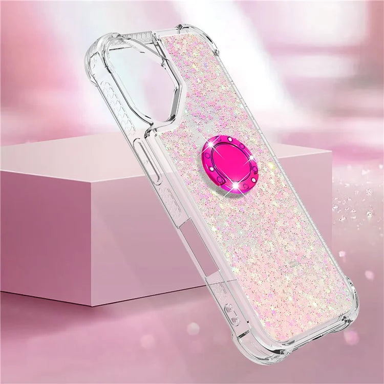 YB Quicksand Series-7 For iPhone 16 Kickstand Case Shiny Sequins TPU Cover