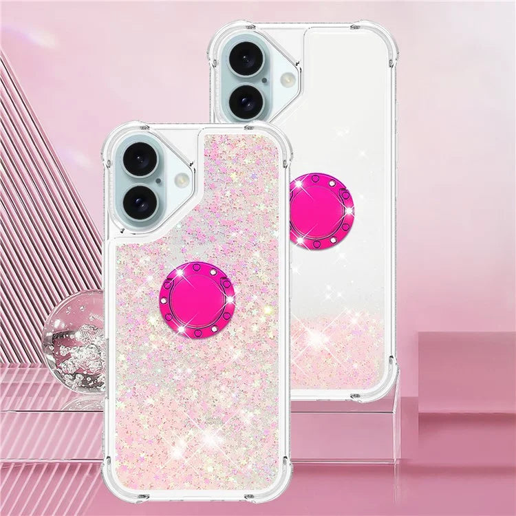 YB Quicksand Series-7 For iPhone 16 Kickstand Case Shiny Sequins TPU Cover