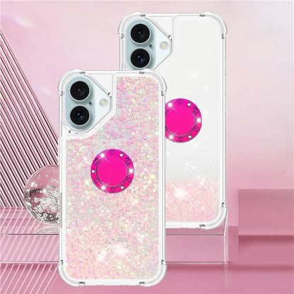 YB Quicksand Series-7 For iPhone 16 Kickstand Case Shiny Sequins TPU Cover