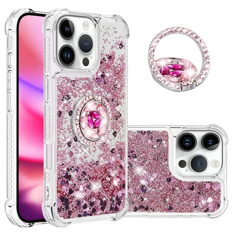 YB Quicksand Series-7 For iPhone 16 Pro Max Kickstand Case Shiny Sequins TPU Cover