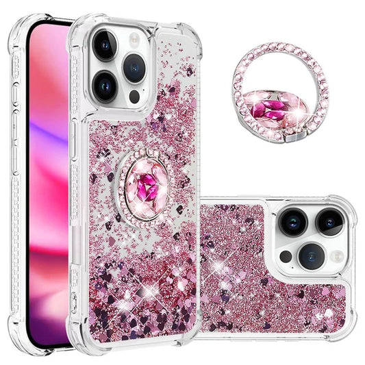 YB Quicksand Series-7 For iPhone 16 Pro Max Kickstand Case Shiny Sequins TPU Cover