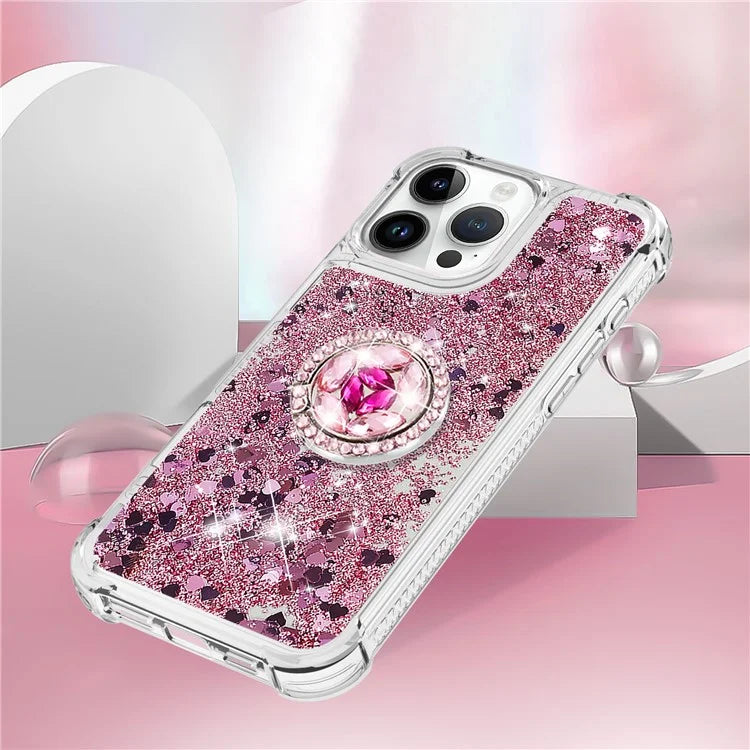 YB Quicksand Series-7 For iPhone 16 Pro Max Kickstand Case Shiny Sequins TPU Cover