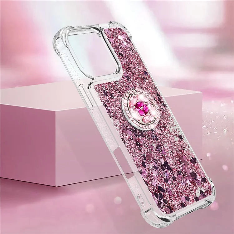 YB Quicksand Series-7 For iPhone 16 Pro Max Kickstand Case Shiny Sequins TPU Cover