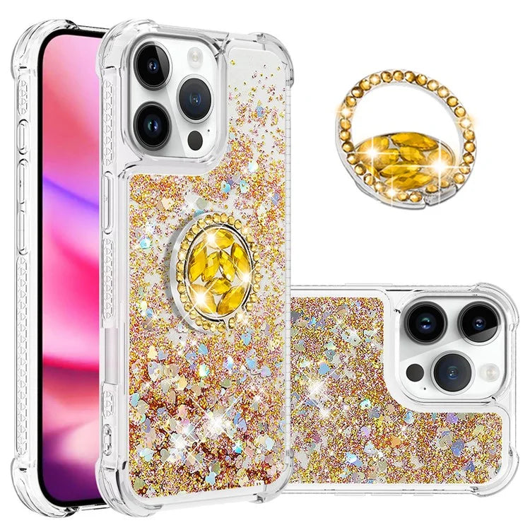 YB Quicksand Series-7 For iPhone 16 Pro Max Kickstand Case Shiny Sequins TPU Cover