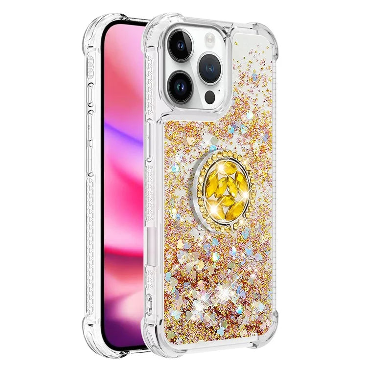 YB Quicksand Series-7 For iPhone 16 Pro Max Kickstand Case Shiny Sequins TPU Cover
