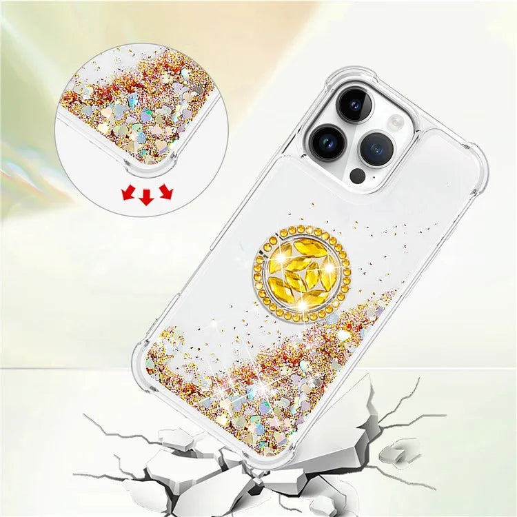 YB Quicksand Series-7 For iPhone 16 Pro Max Kickstand Case Shiny Sequins TPU Cover