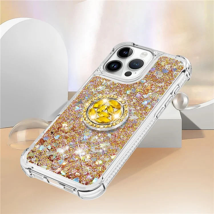 YB Quicksand Series-7 For iPhone 16 Pro Max Kickstand Case Shiny Sequins TPU Cover