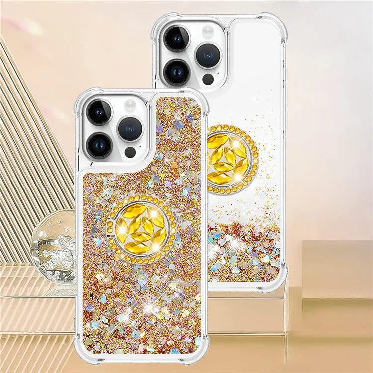YB Quicksand Series-7 For iPhone 16 Pro Max Kickstand Case Shiny Sequins TPU Cover