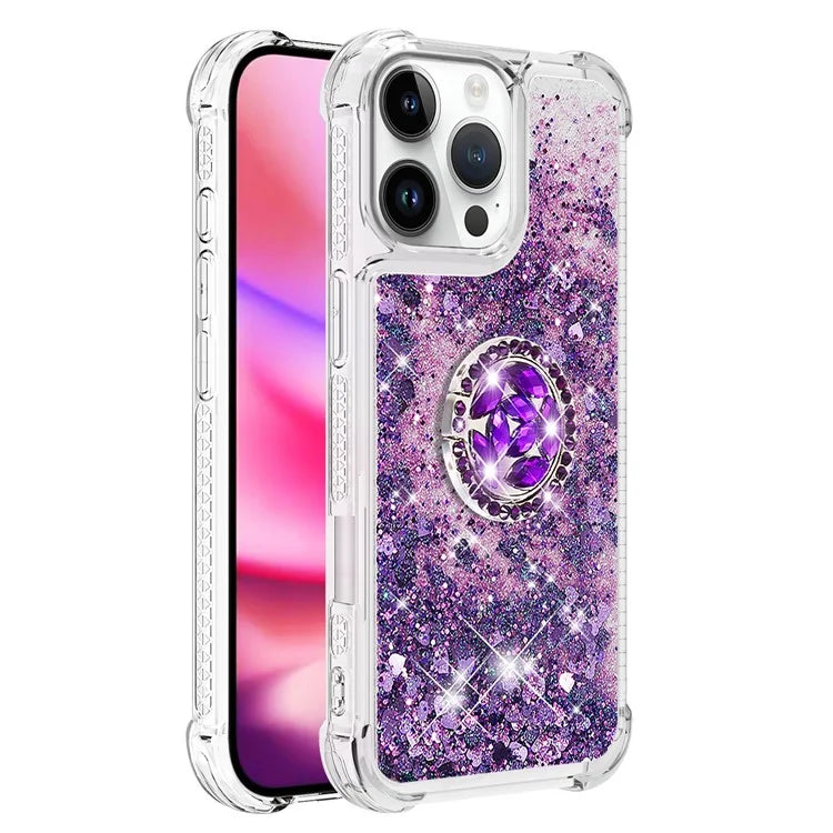 YB Quicksand Series-7 For iPhone 16 Pro Max Kickstand Case Shiny Sequins TPU Cover
