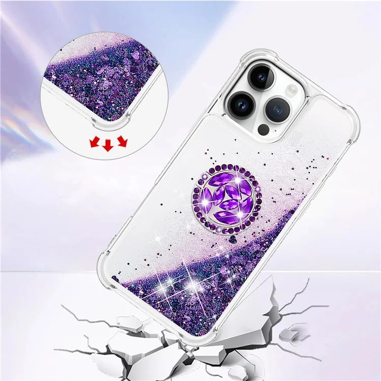 YB Quicksand Series-7 For iPhone 16 Pro Max Kickstand Case Shiny Sequins TPU Cover