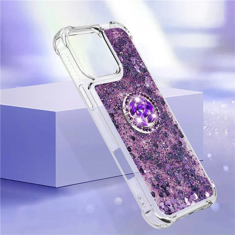 YB Quicksand Series-7 For iPhone 16 Pro Max Kickstand Case Shiny Sequins TPU Cover