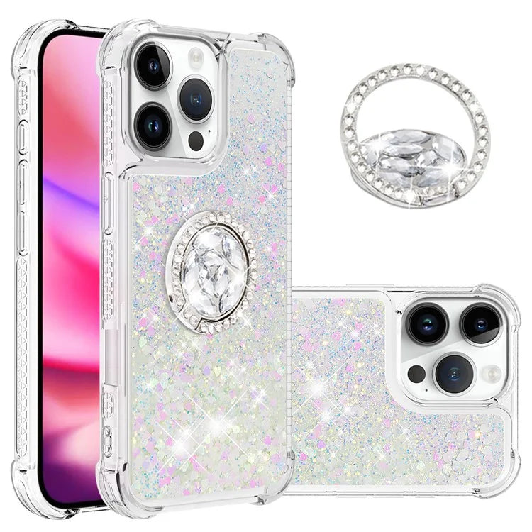 YB Quicksand Series-7 For iPhone 16 Pro Max Kickstand Case Shiny Sequins TPU Cover