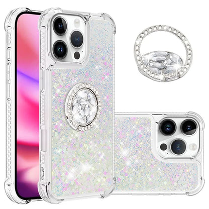 YB Quicksand Series-7 For iPhone 16 Pro Max Kickstand Case Shiny Sequins TPU Cover