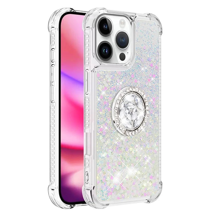 YB Quicksand Series-7 For iPhone 16 Pro Max Kickstand Case Shiny Sequins TPU Cover