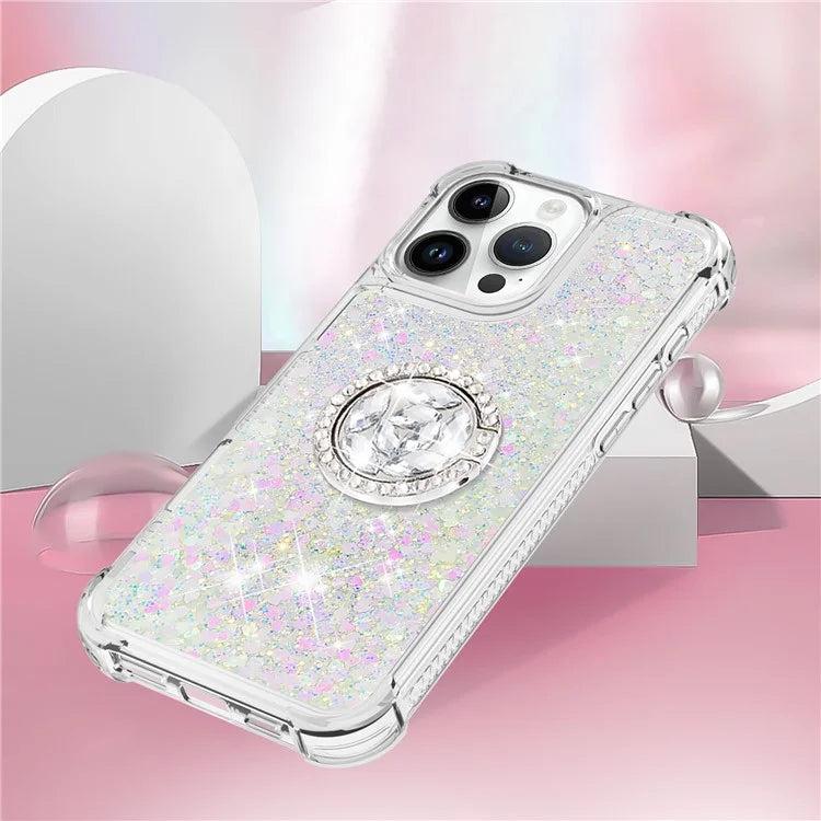 YB Quicksand Series-7 For iPhone 16 Pro Max Kickstand Case Shiny Sequins TPU Cover