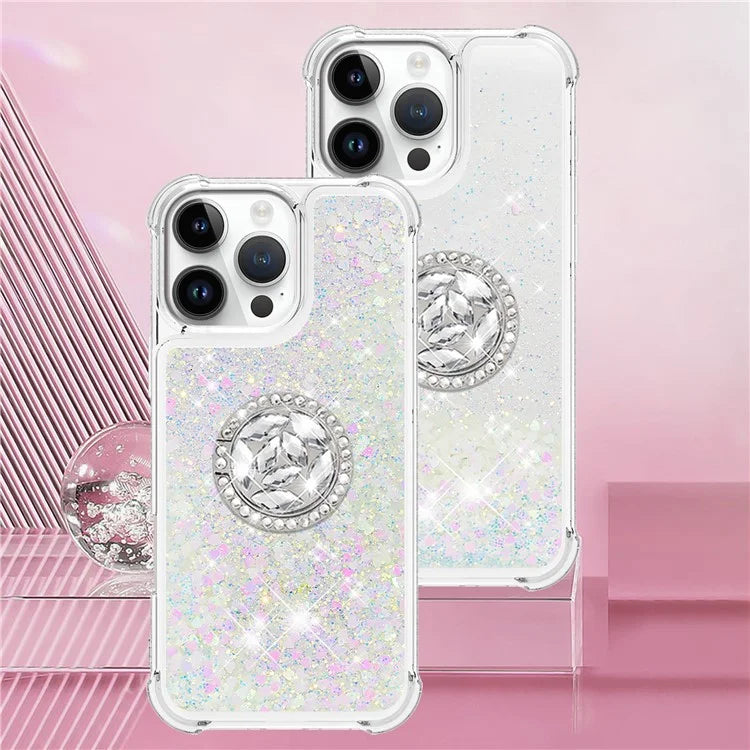 YB Quicksand Series-7 For iPhone 16 Pro Max Kickstand Case Shiny Sequins TPU Cover
